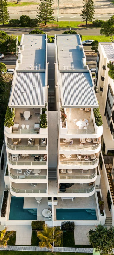 Aerial view of the residence with private plunge pools and terraces