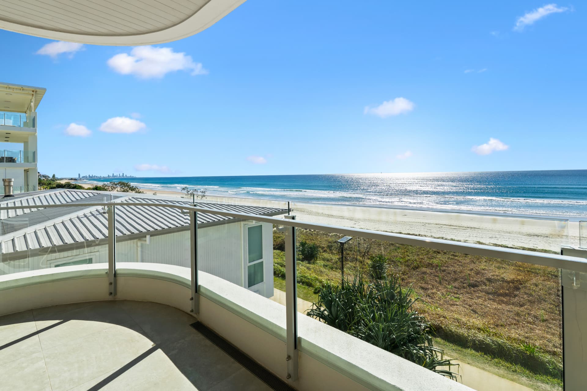 Oceanfront balcony view from the Aurum residence at Tugun, Gold Coast