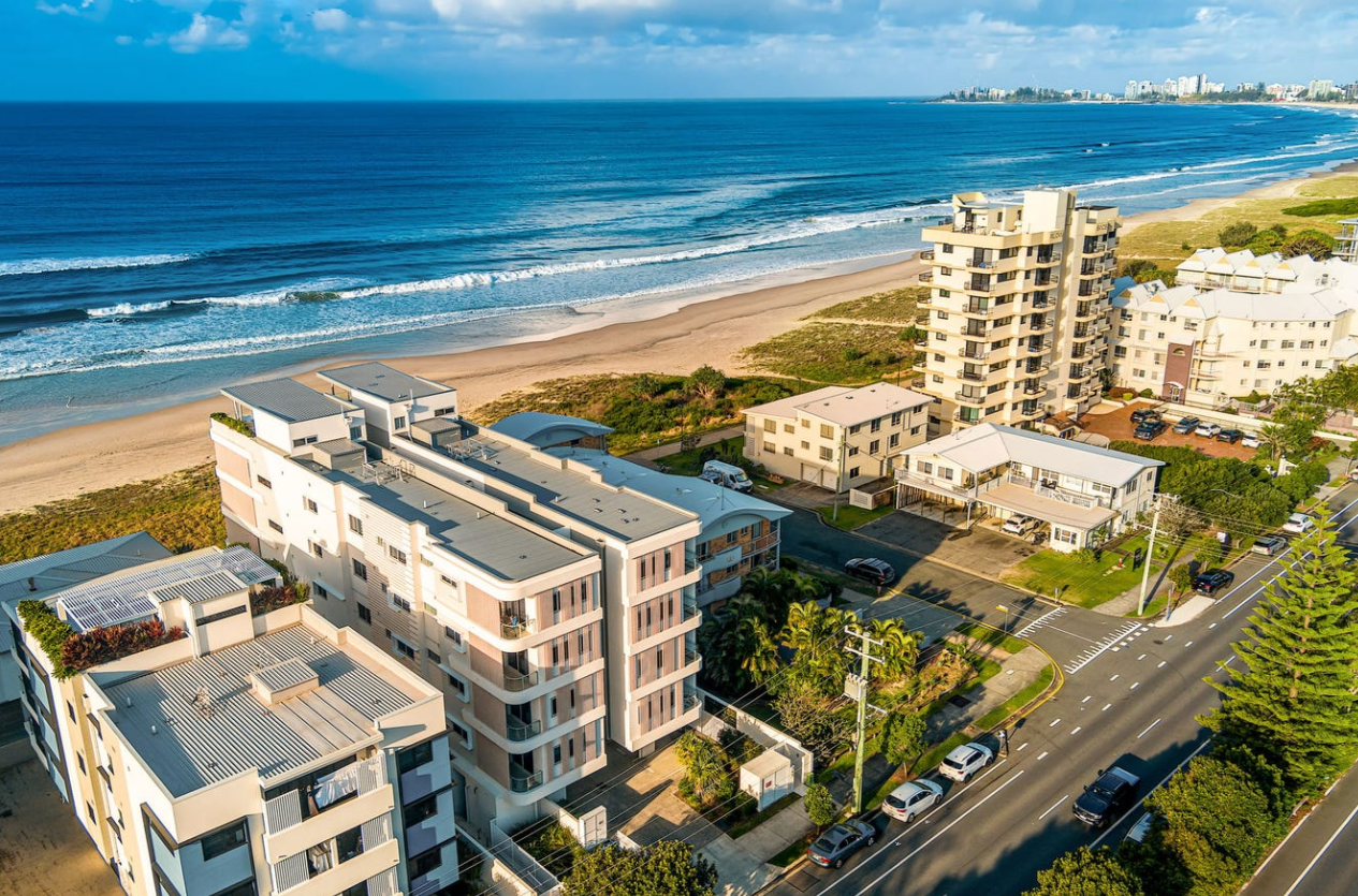 Aerial view of Aurum's beachfront location on the Gold Coast